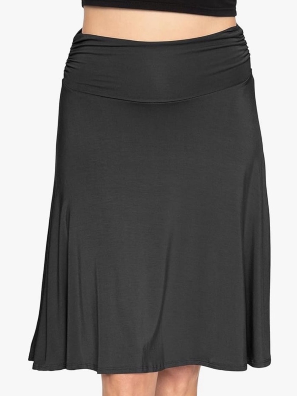 Women's Black A-Line Skirt with Ruched Waist
